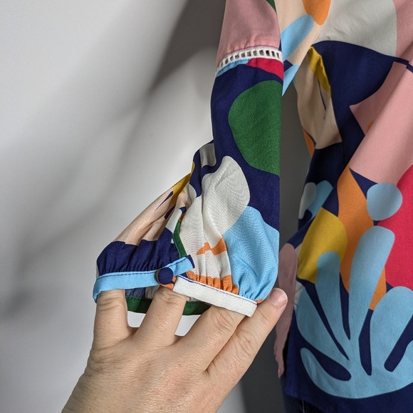 Crosby By Mollie Burch Jannie Colorful Abstract V Neck Tunic Top XS - Picture 3 of 8